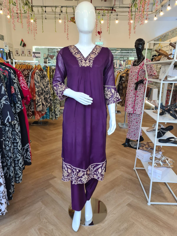 DUPATTA SET Purple Beige Floral Emb.