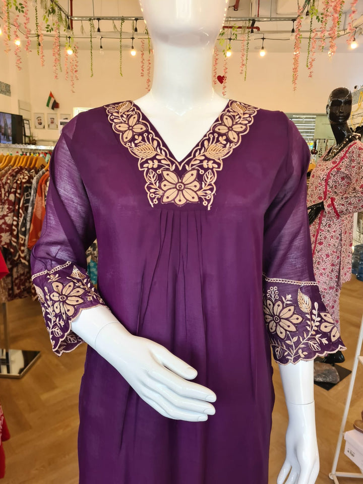 DUPATTA SET Purple Beige Floral Emb.