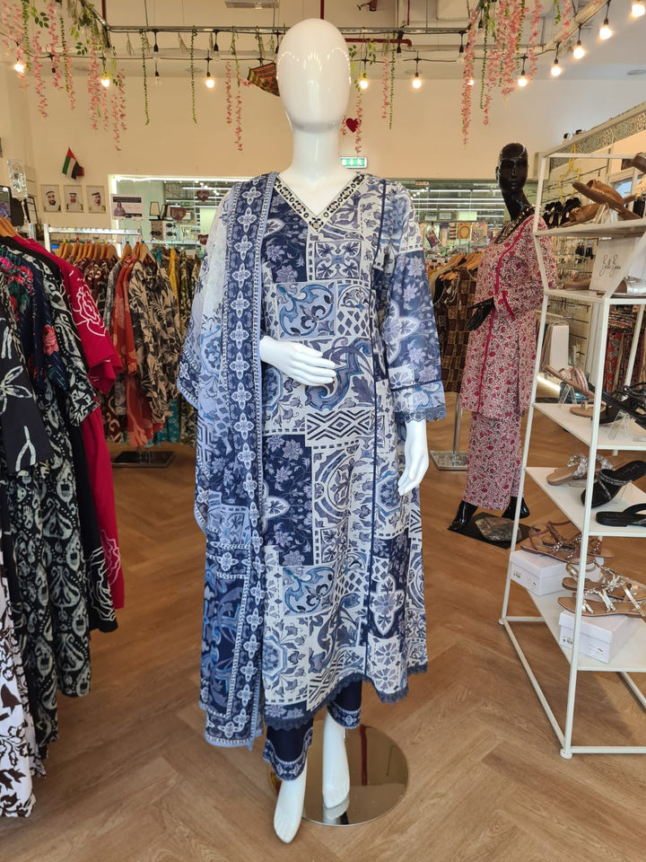DUPATTA SET Blue Mirror Work