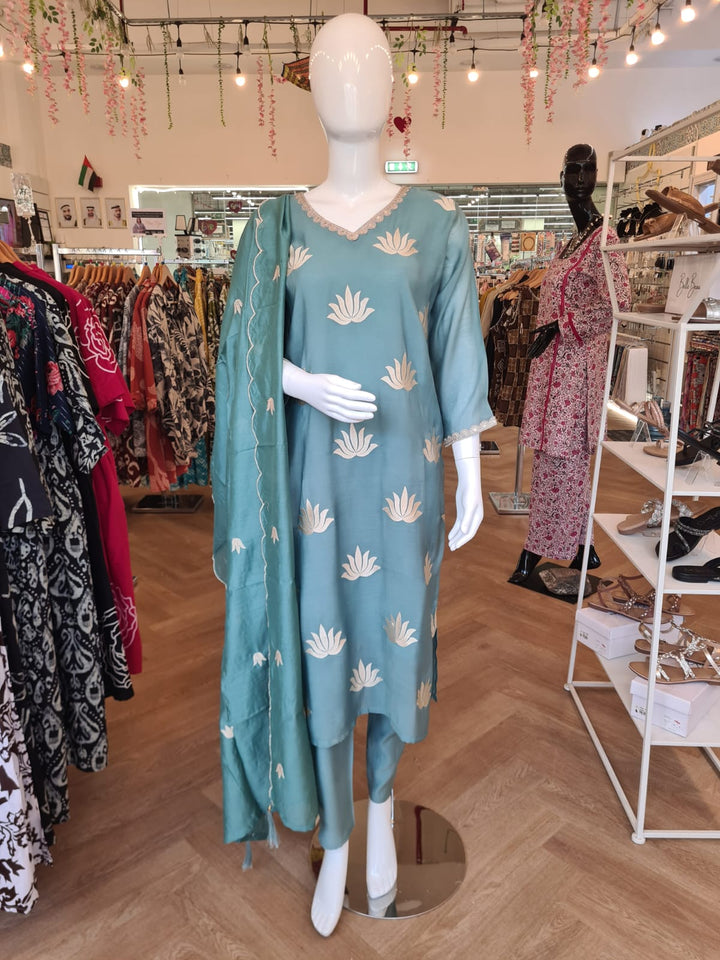 DUPATTA SET Dull Blue Maslin