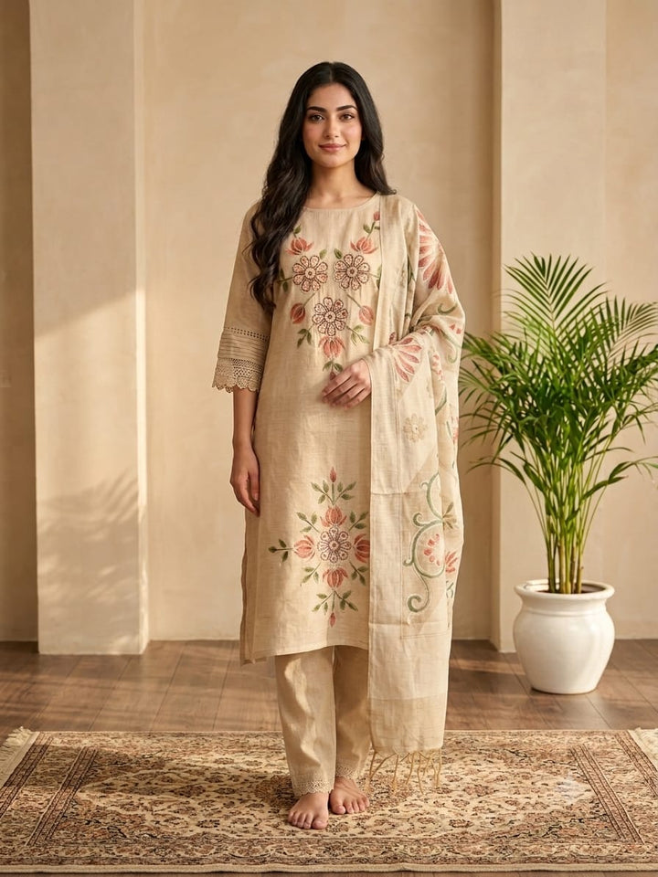 DUPATTA SET-Paint Lotus Flowers