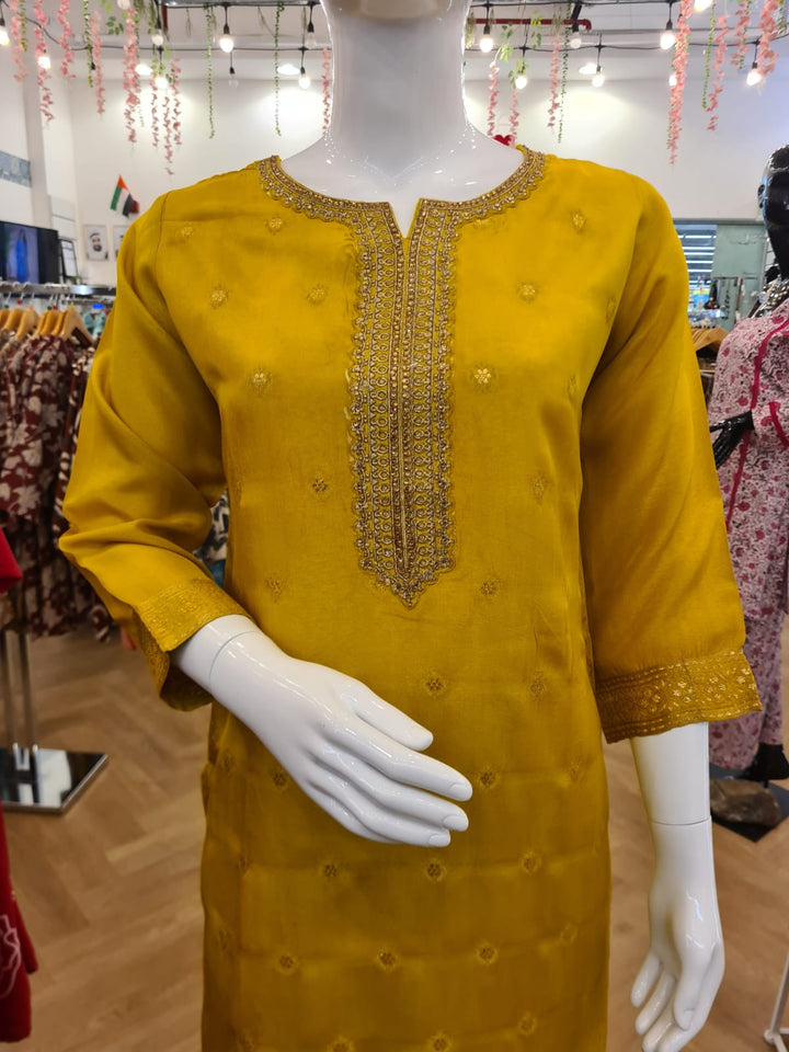 DUPATTA SET Yellow, Golden Neck Emb.