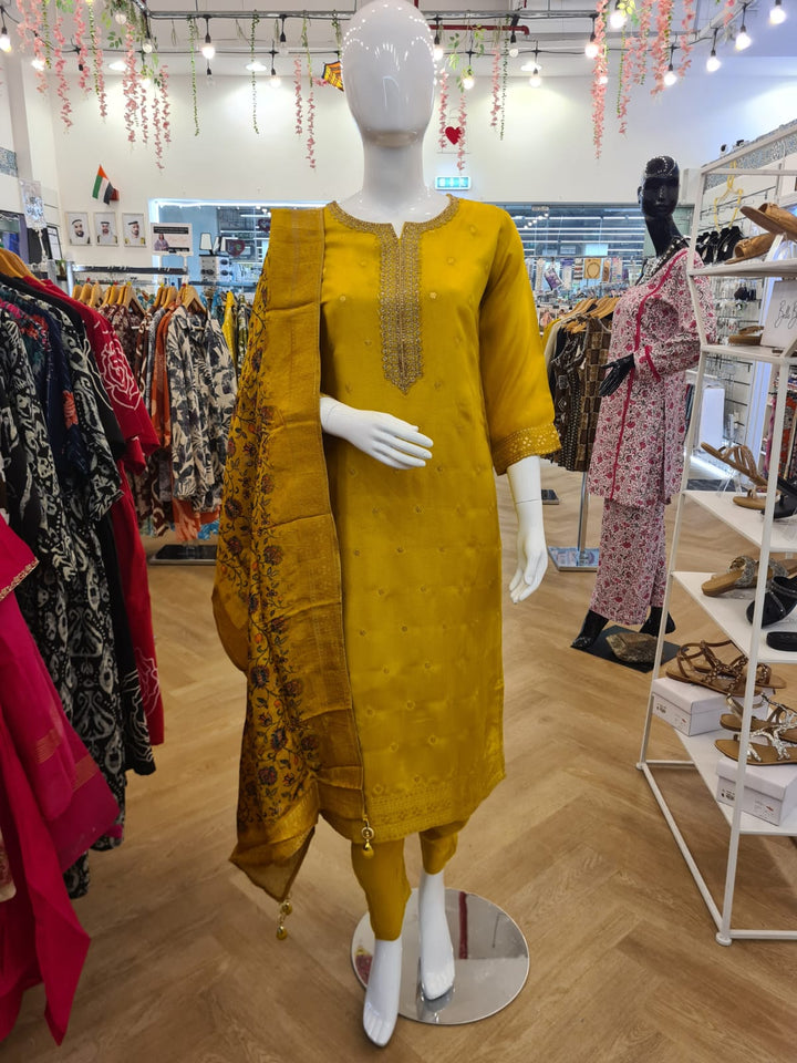 DUPATTA SET Yellow, Golden Neck Emb.