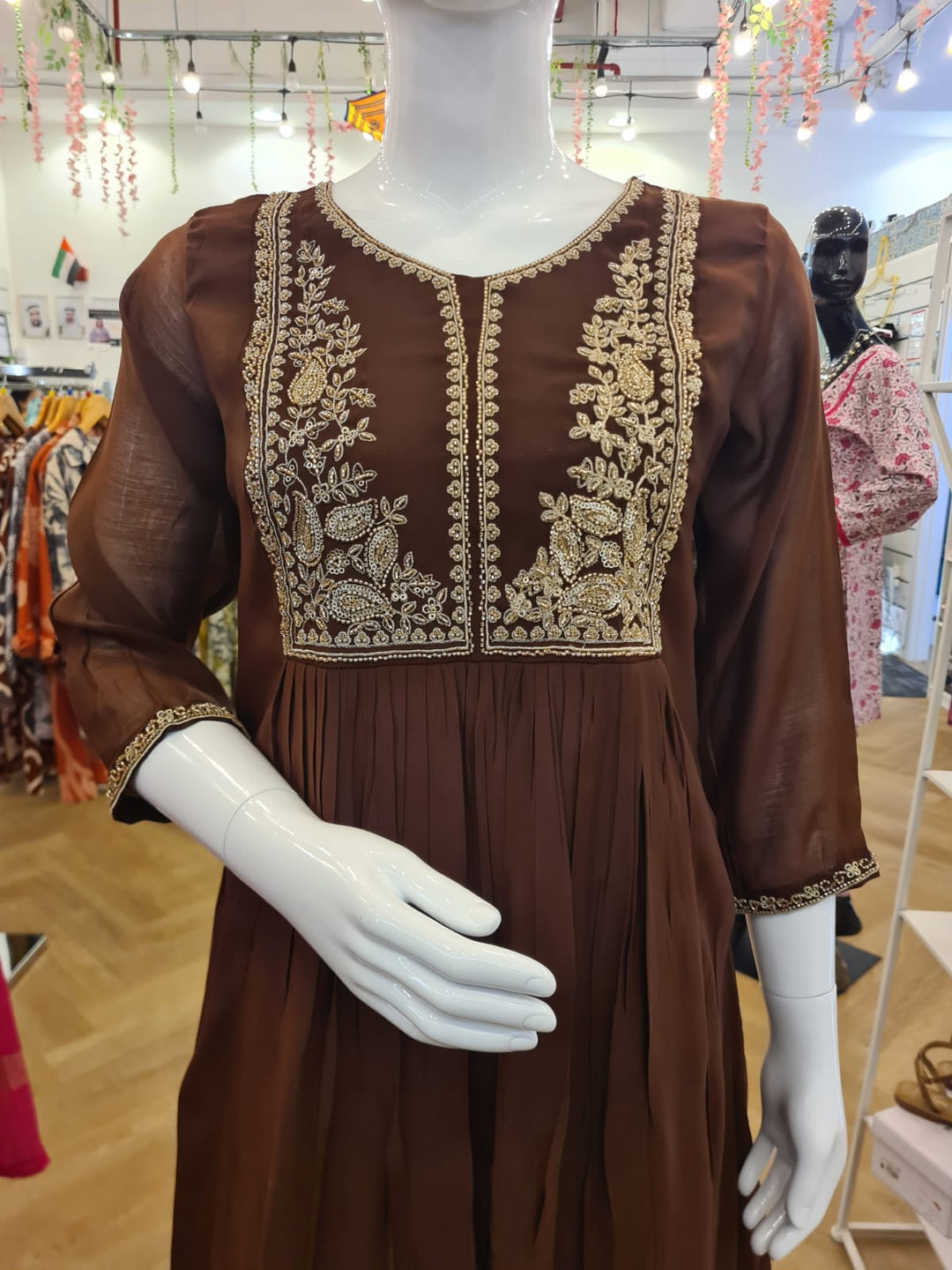 DUPATTA SET Chocolate Golden Cut Beads