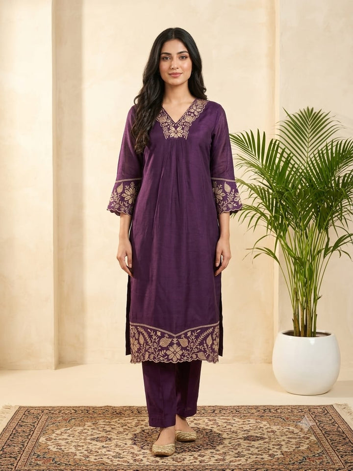 DUPATTA SET Purple Beige Floral Emb.