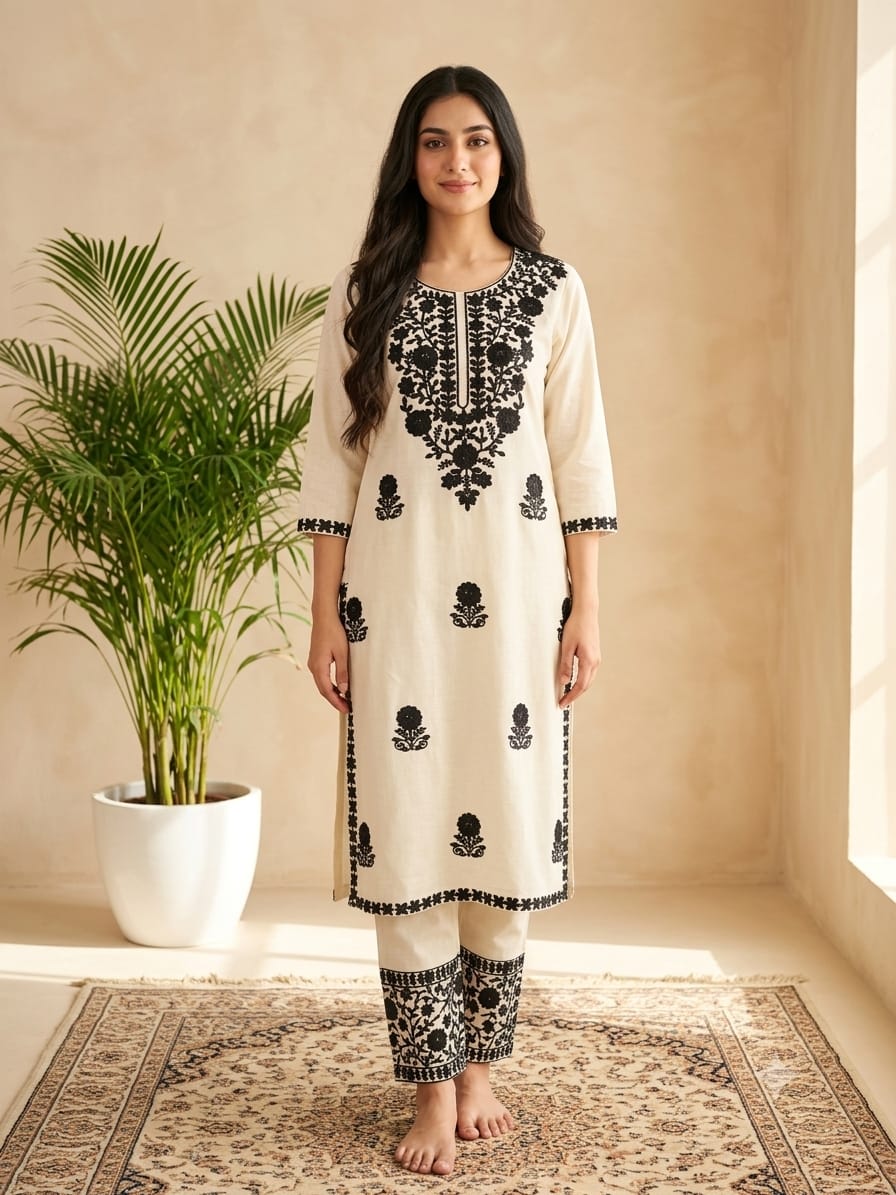 DUPATTA SET White Black Embroidery