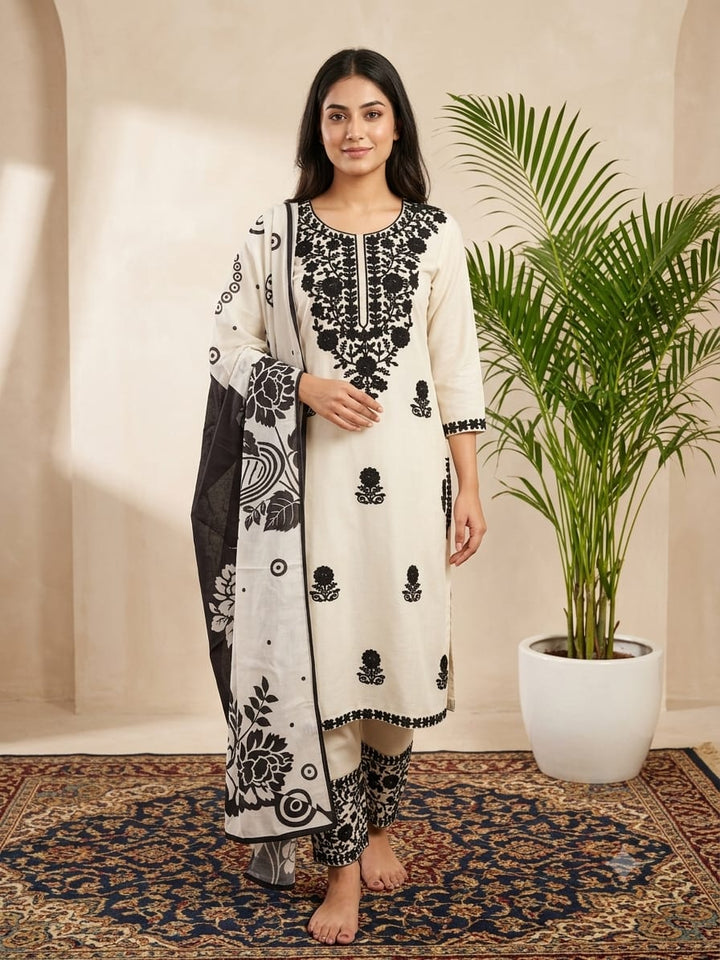 DUPATTA SET White Black Embroidery