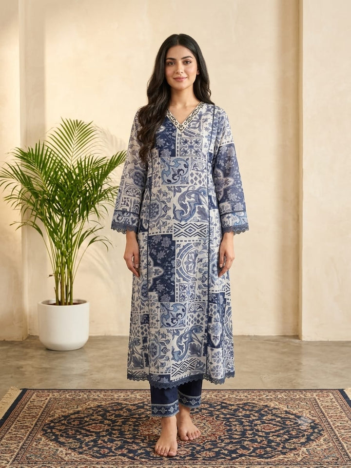 DUPATTA SET Blue Mirror Work