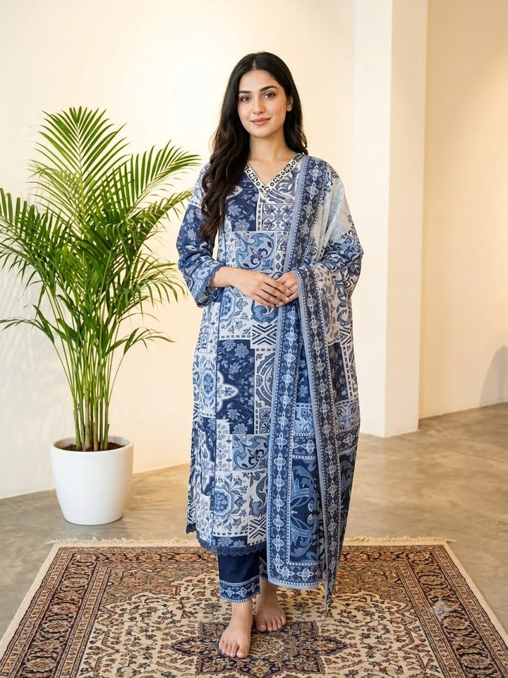 DUPATTA SET Blue Mirror Work