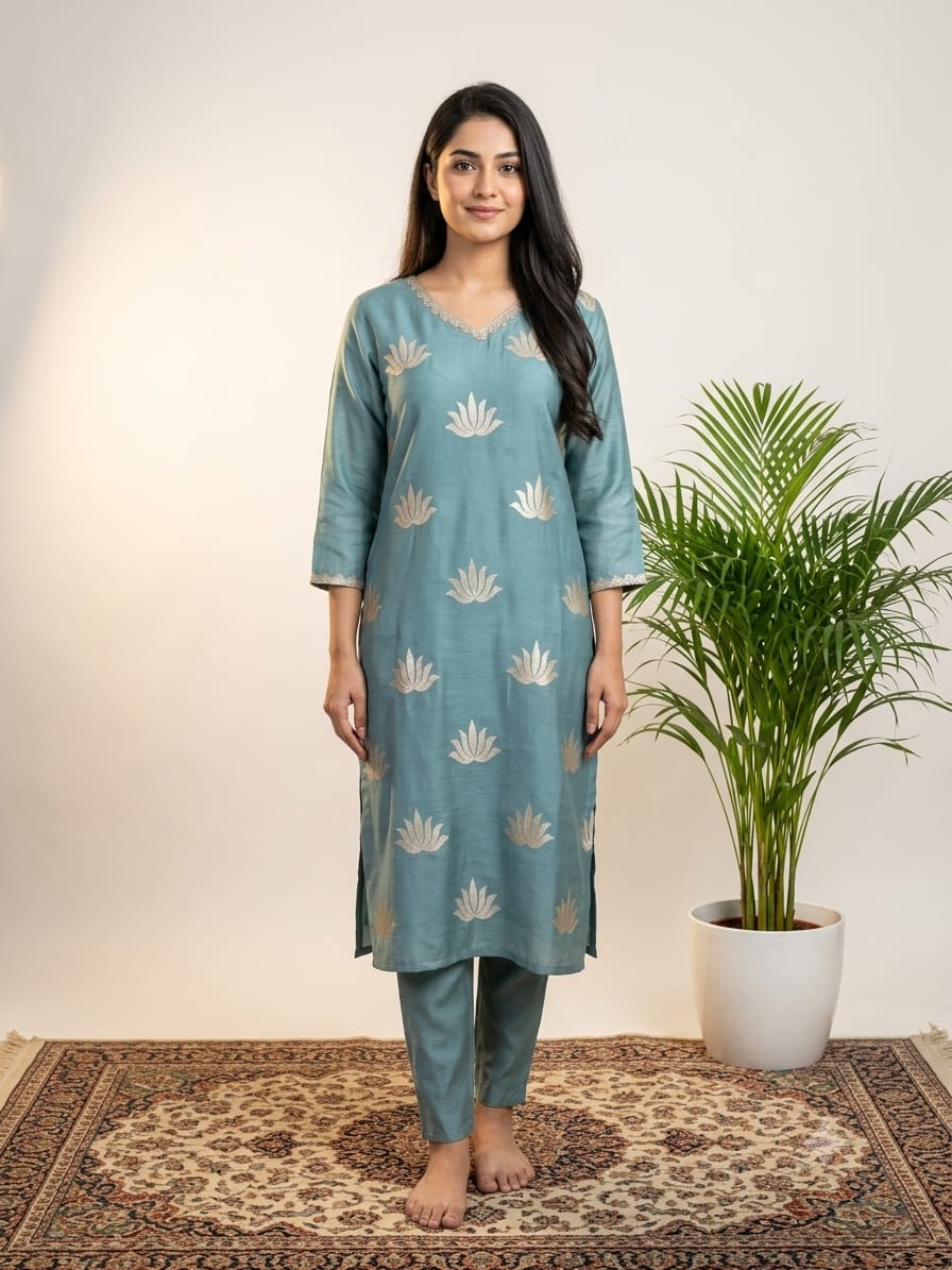 DUPATTA SET Dull Blue Maslin