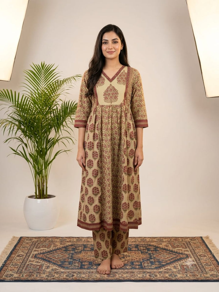 DUPATTA SET Beige Cotton