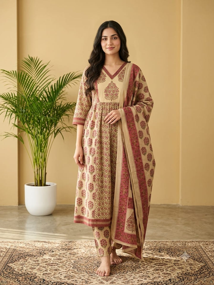 DUPATTA SET Beige Cotton