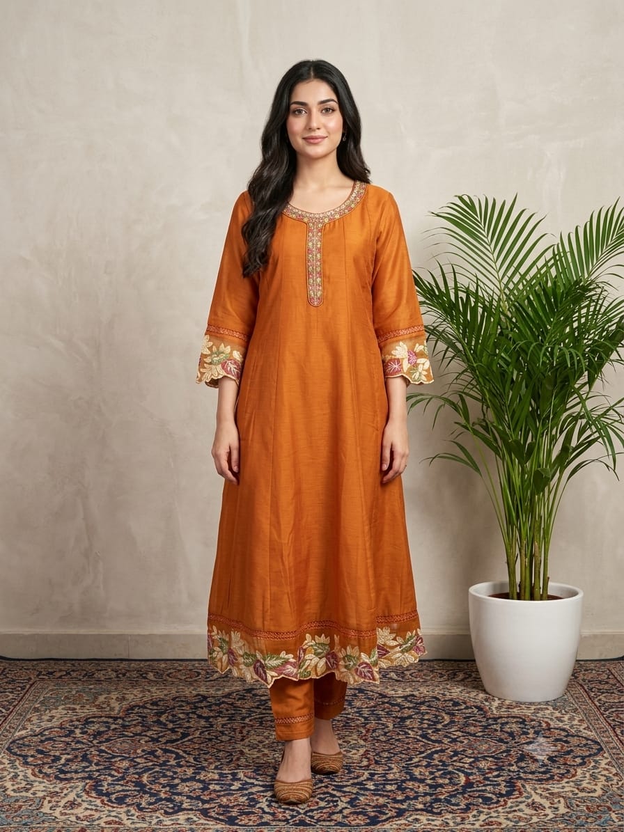 DUPATTA SET Orange, Mirror Neckline