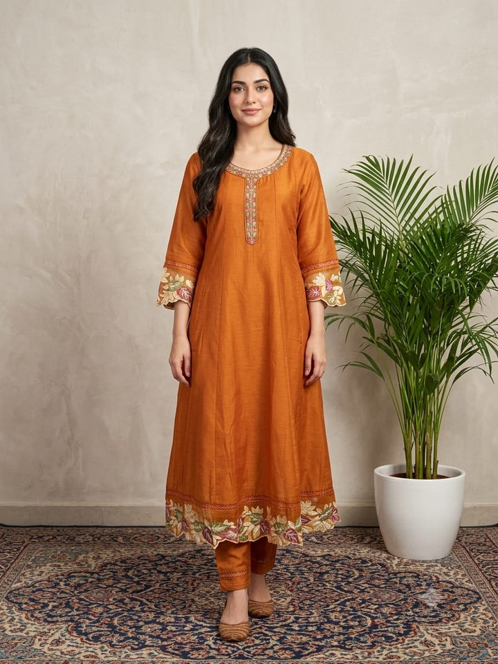 DUPATTA SET Orange, Mirror Neckline