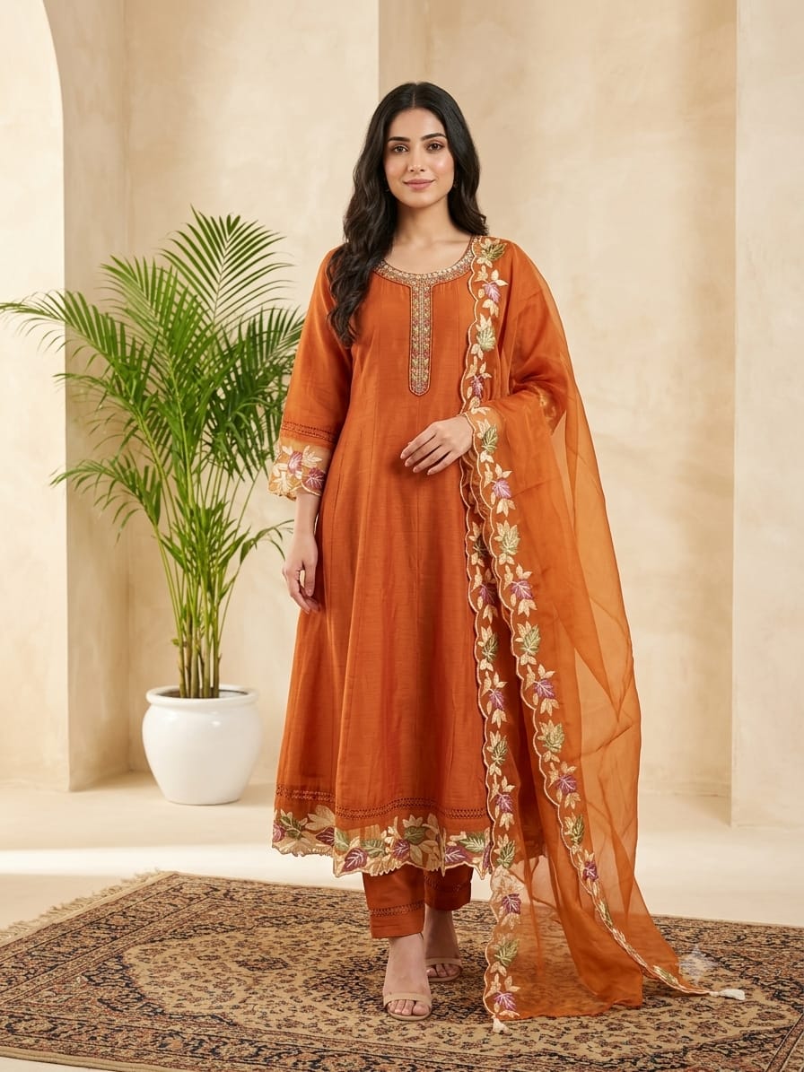 DUPATTA SET Orange, Mirror Neckline