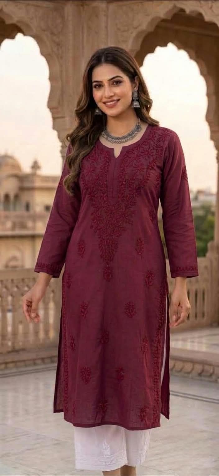 KURTA-Chikanwork Cotton Straight