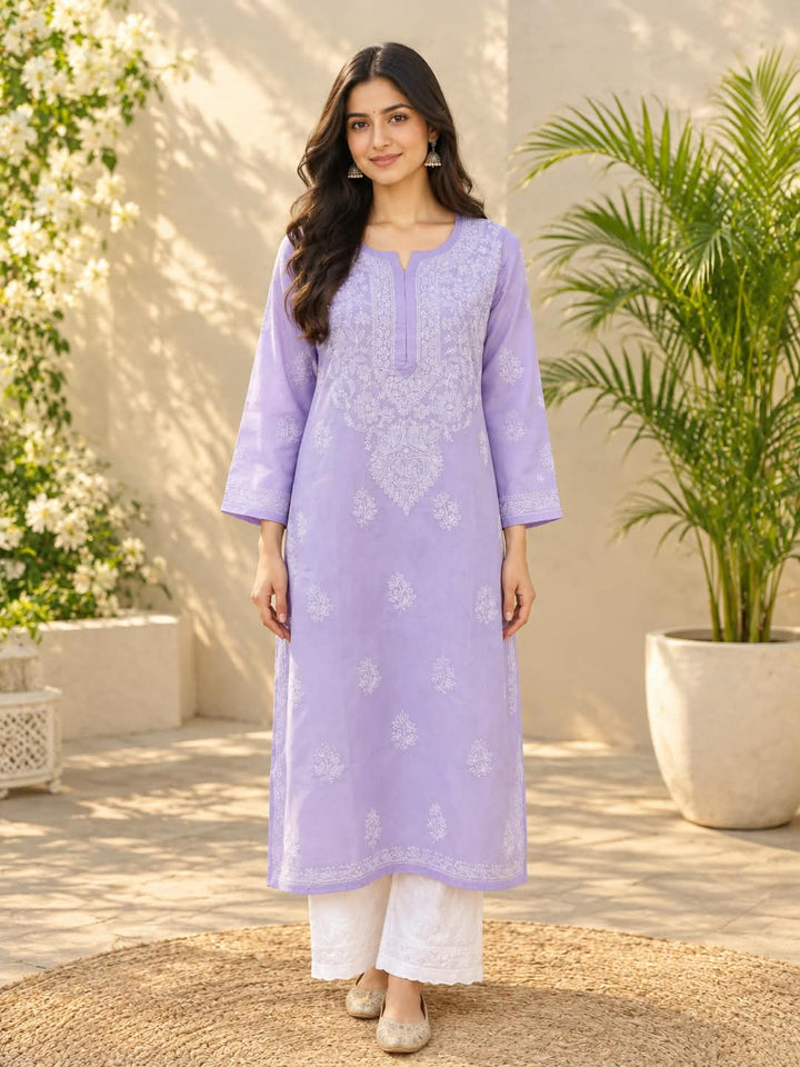 KURTA-Chikanwork Cotton Straight with Inner