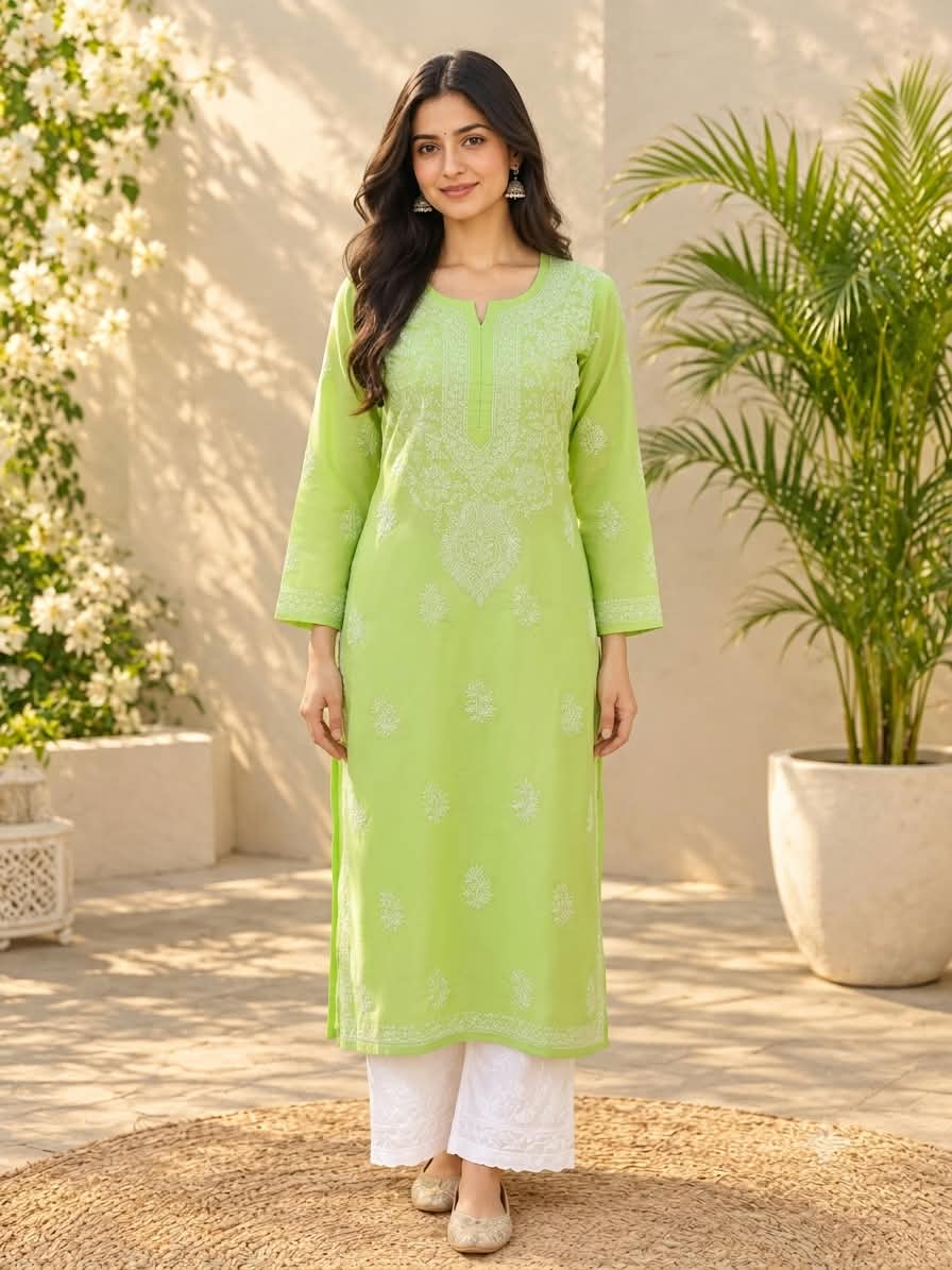 KURTA-Chikanwork Cotton Straight with Inner