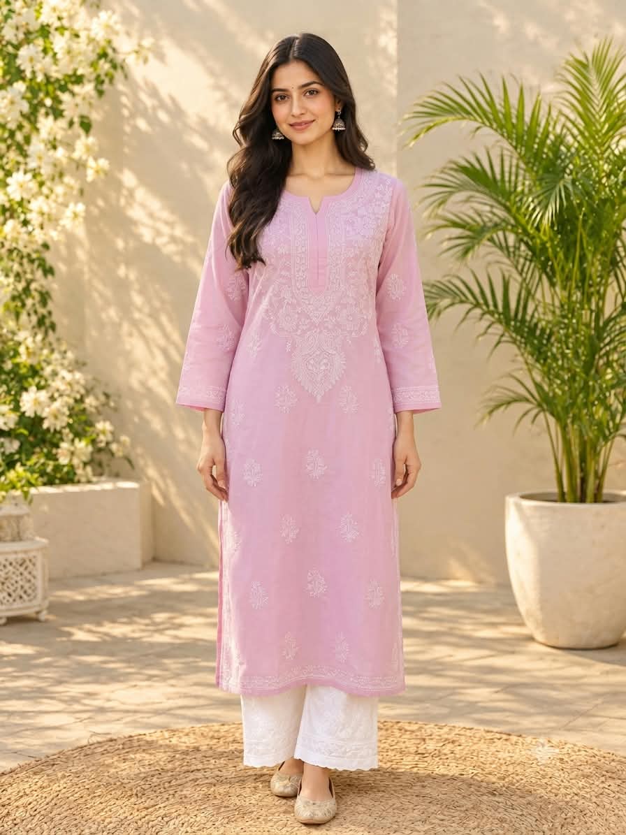 KURTA-Chikanwork Cotton Straight with Inner