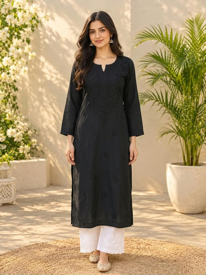 KURTA-Chikanwork Rayon Straight
