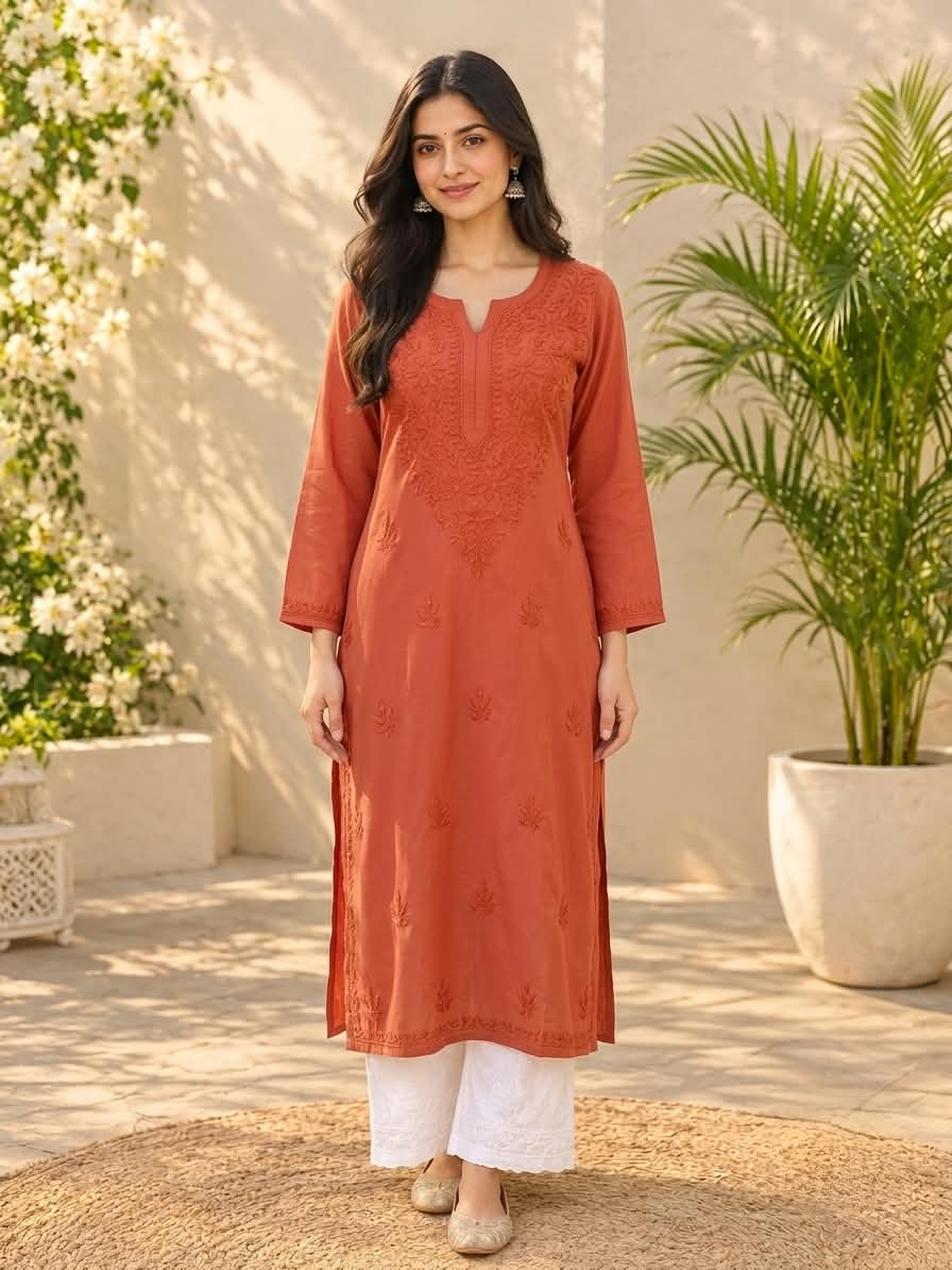 KURTA-Chikanwork Rayon Straight
