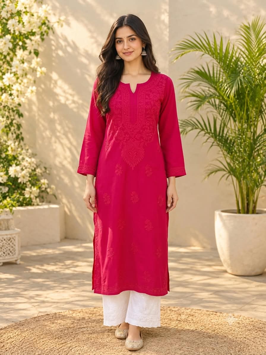 KURTA-Chikanwork Muslin Straight