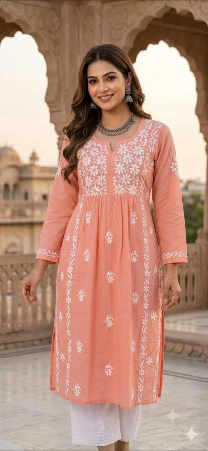 KURTA-Chikanwork With Gathers