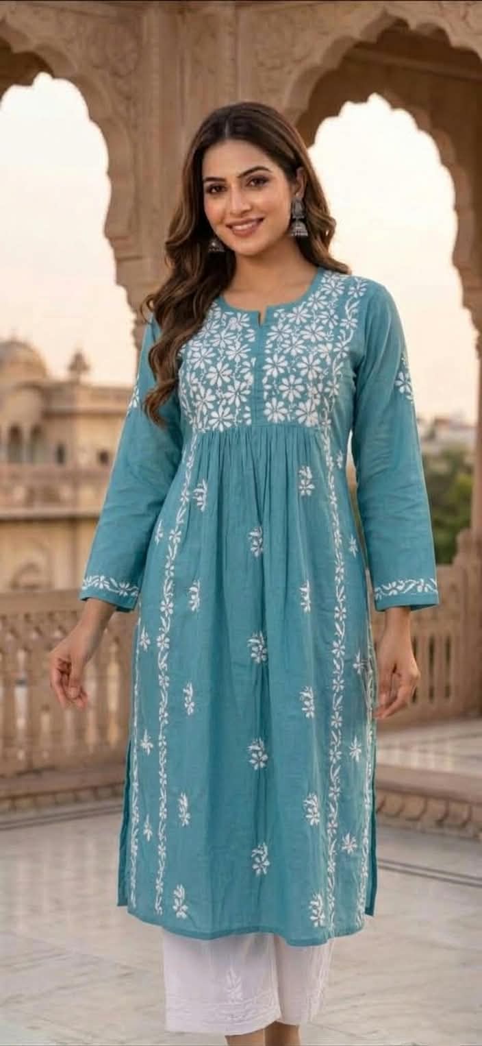 KURTA-Chikanwork With Gathers