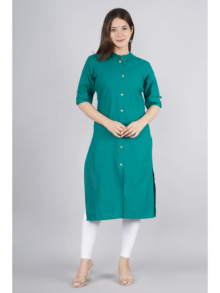 KURTA - PINK AND GREEN, COTTON SOLID STRAIGHT