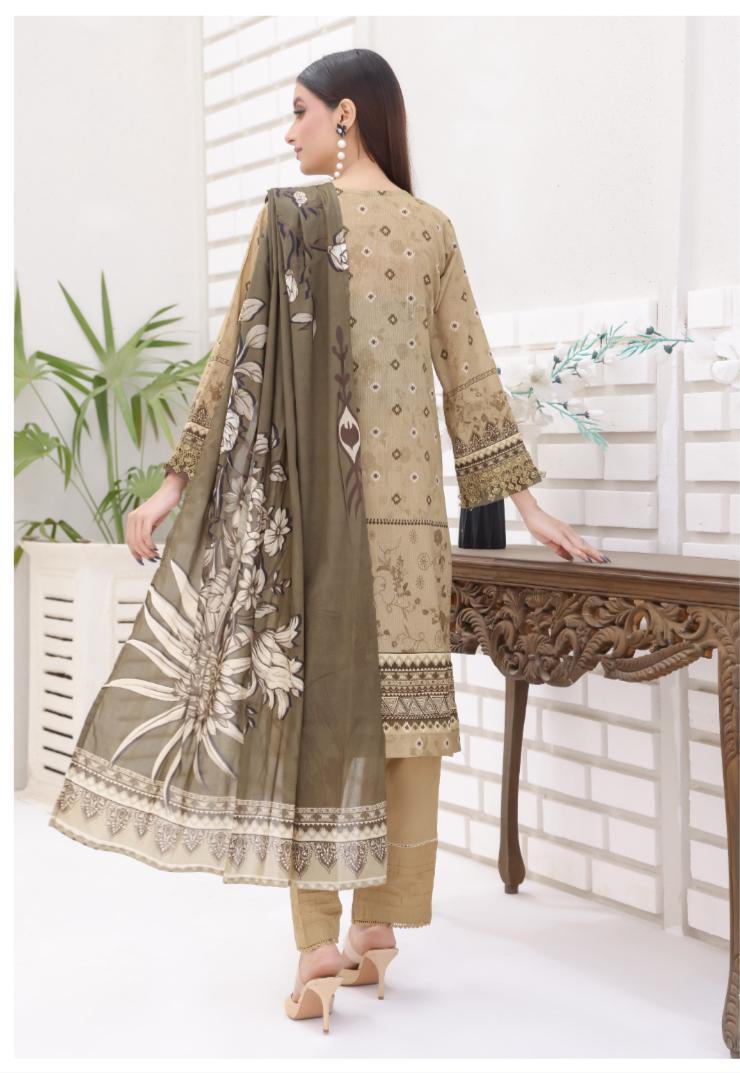 DUPATTA SET GREEN - BANA DORIA LAWN EMBROIDERED