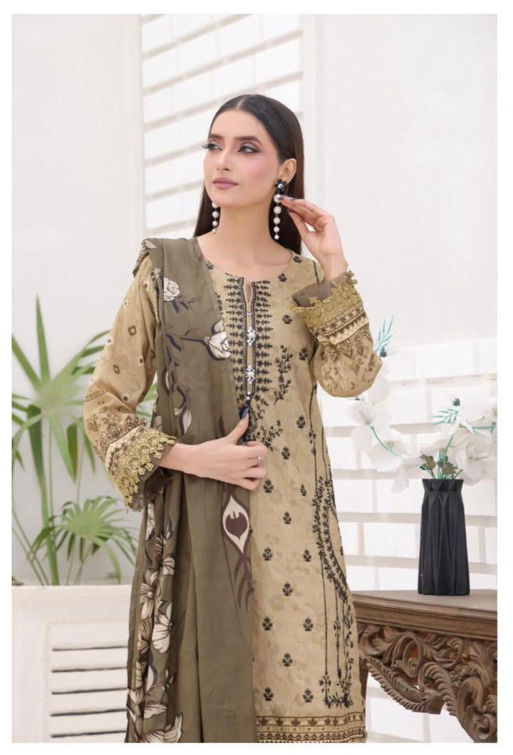 DUPATTA SET GREEN - BANA DORIA LAWN EMBROIDERED