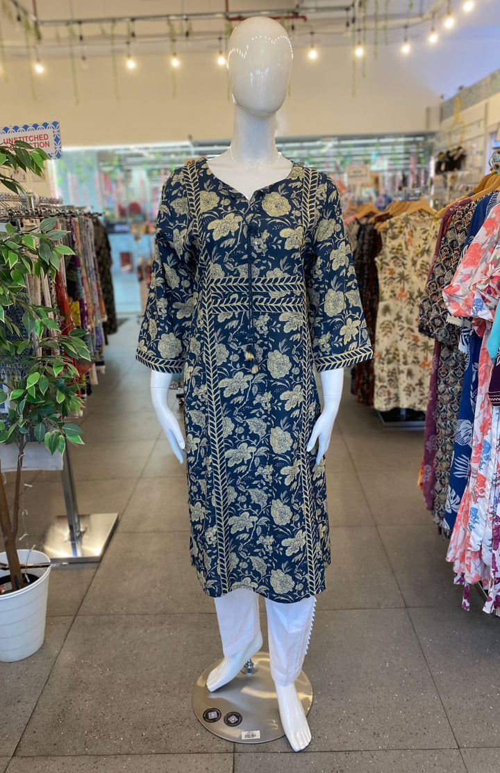 KURTA-Plus Blue & Cream Cotton
