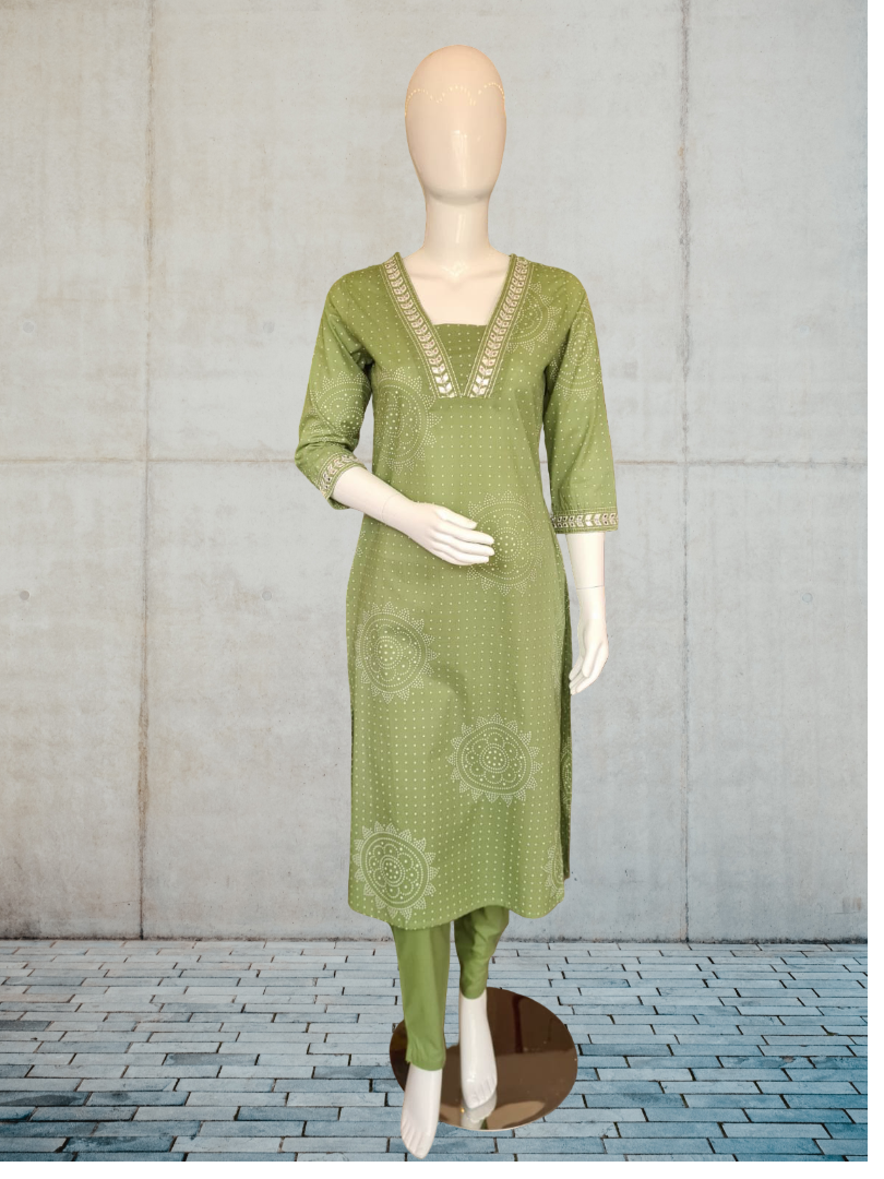 DUPATTA SET-Green Straight Cotton
