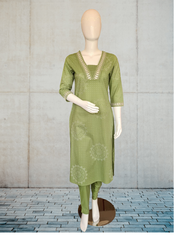 DUPATTA SET-Green Straight Cotton