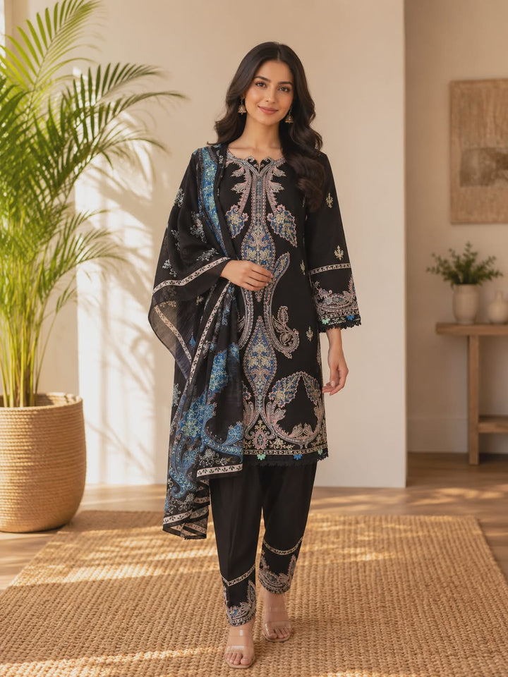 DUPATTA SET-Black FBC