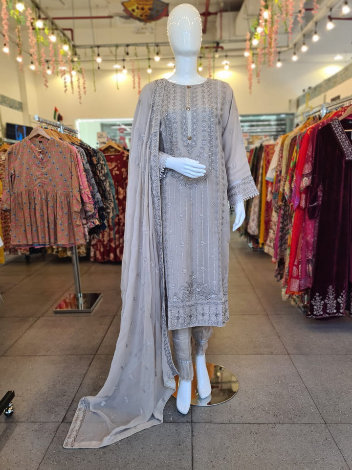 DUPATTA SET-Chiffon Grey