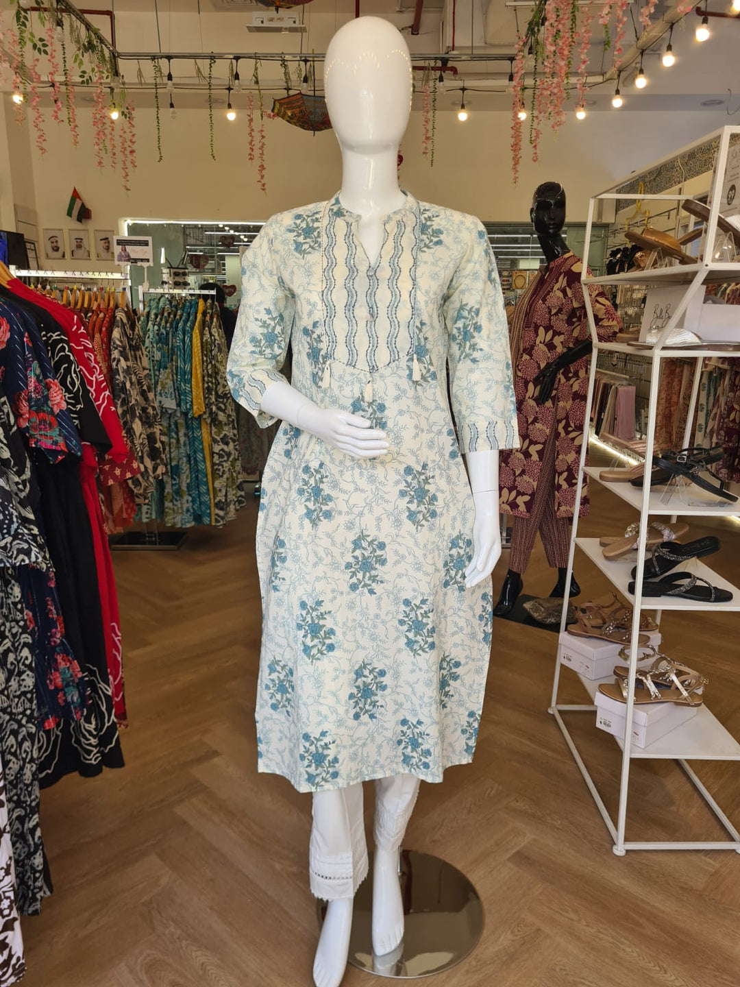 KURTA-Off White Blue Cotton