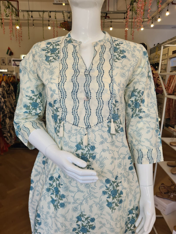 KURTA-Off White Blue Cotton