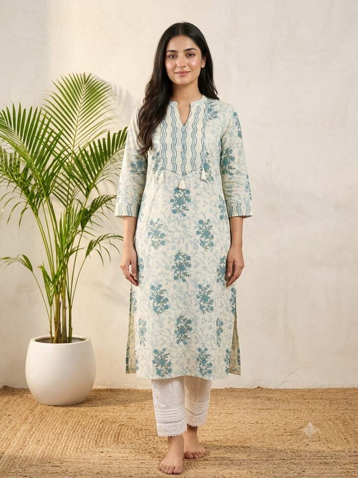 KURTA-Off White Blue Cotton
