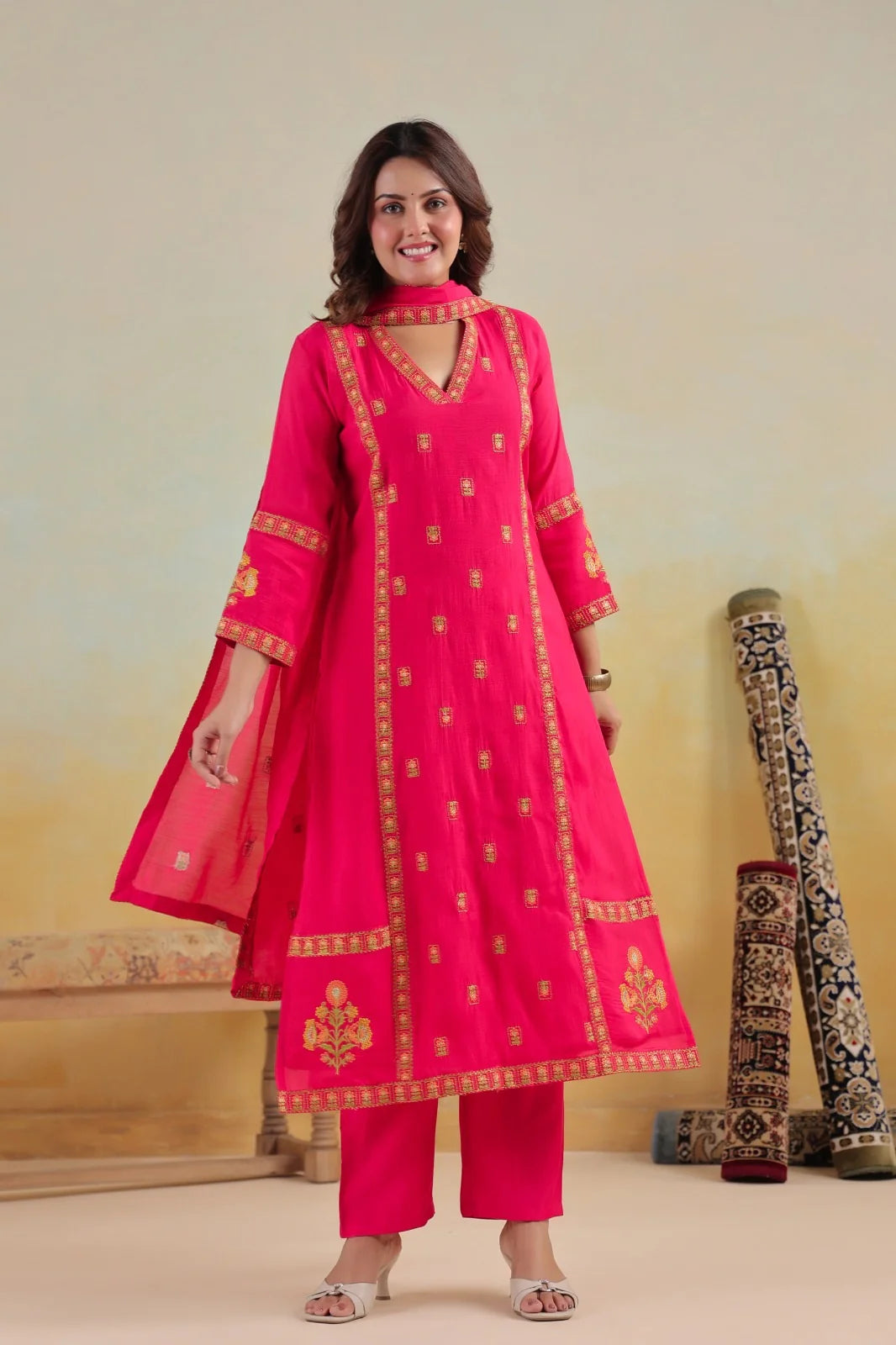 DUPATTA SET- Mal Chanderi Pink