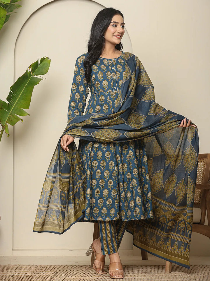 MATERNITY SET-Blue Cotton Printed Set