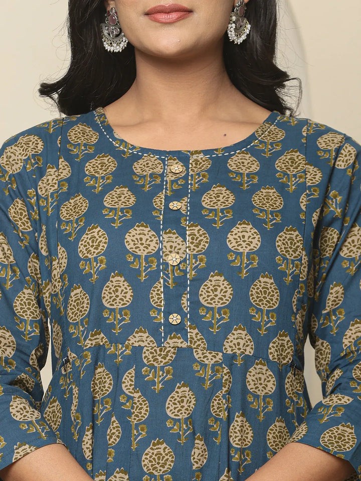 MATERNITY SET-Blue Cotton Printed Set