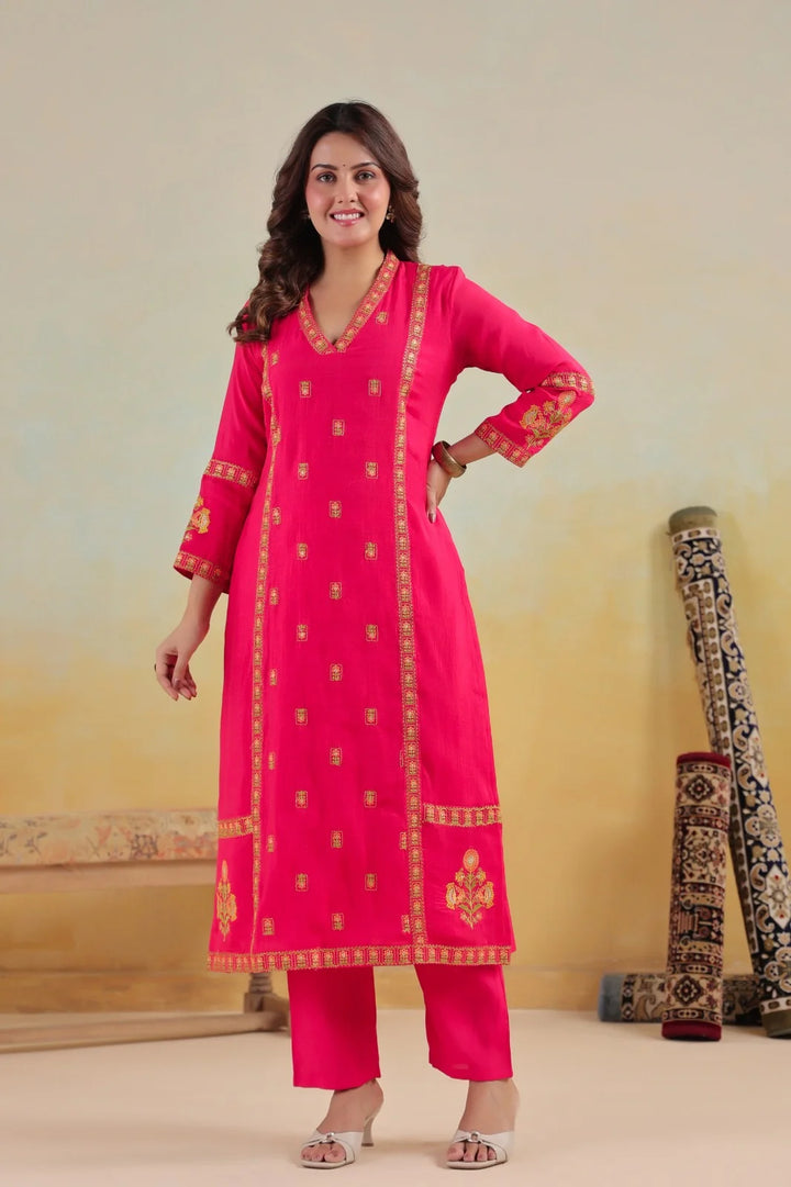 DUPATTA SET- Mal Chanderi Pink