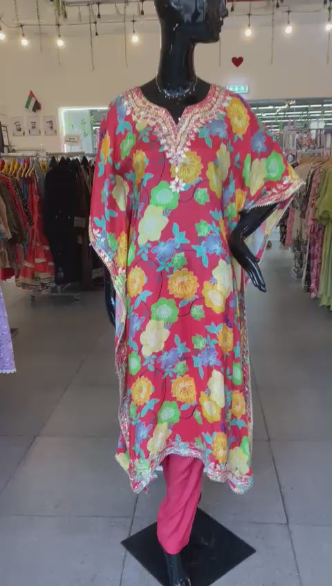 CO-ORDS, Pure Chinon Multicolor floral Kaftan set 102406