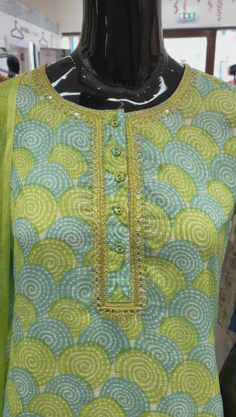 DUPATTA SET-GREEN, COTTON KOTA