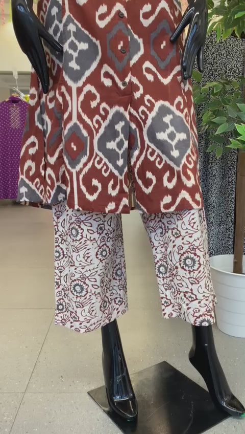 KURTA PANT-MAROON, COTTON