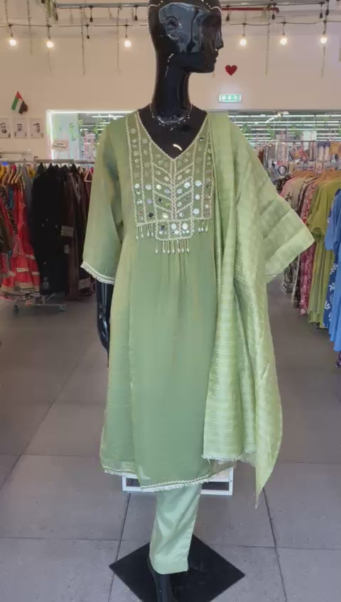 DUPATTA SET - Tissue Simmer Mehandi color straight cut 102407