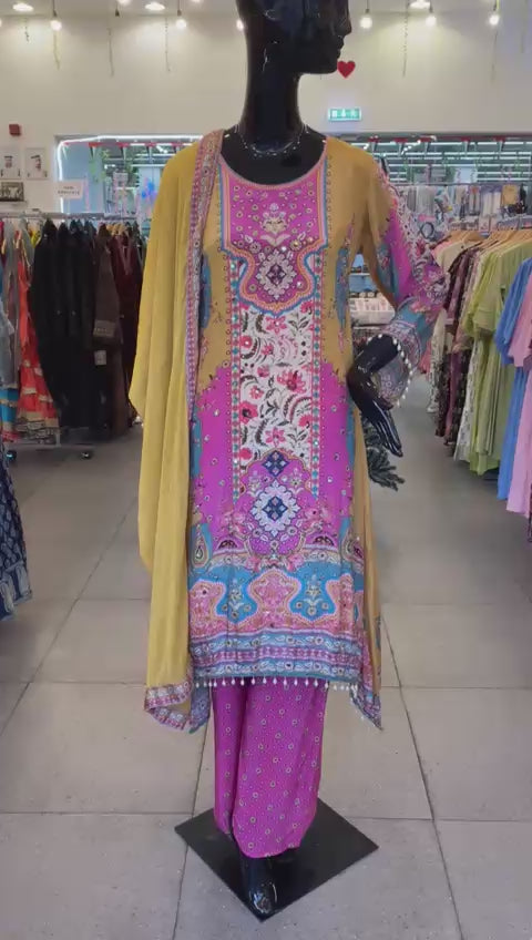 DUPATTA SET - Pure Crepe mustard printed 102413