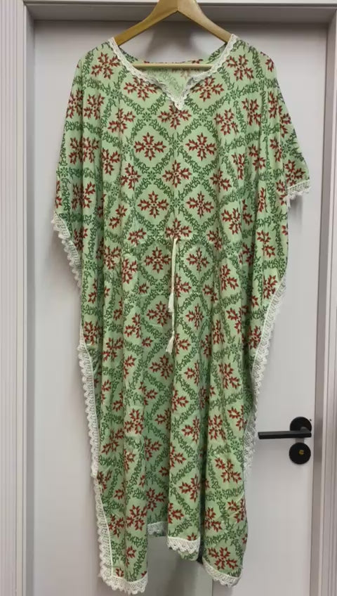 KAFTAN - GREEN, COTTON LONG