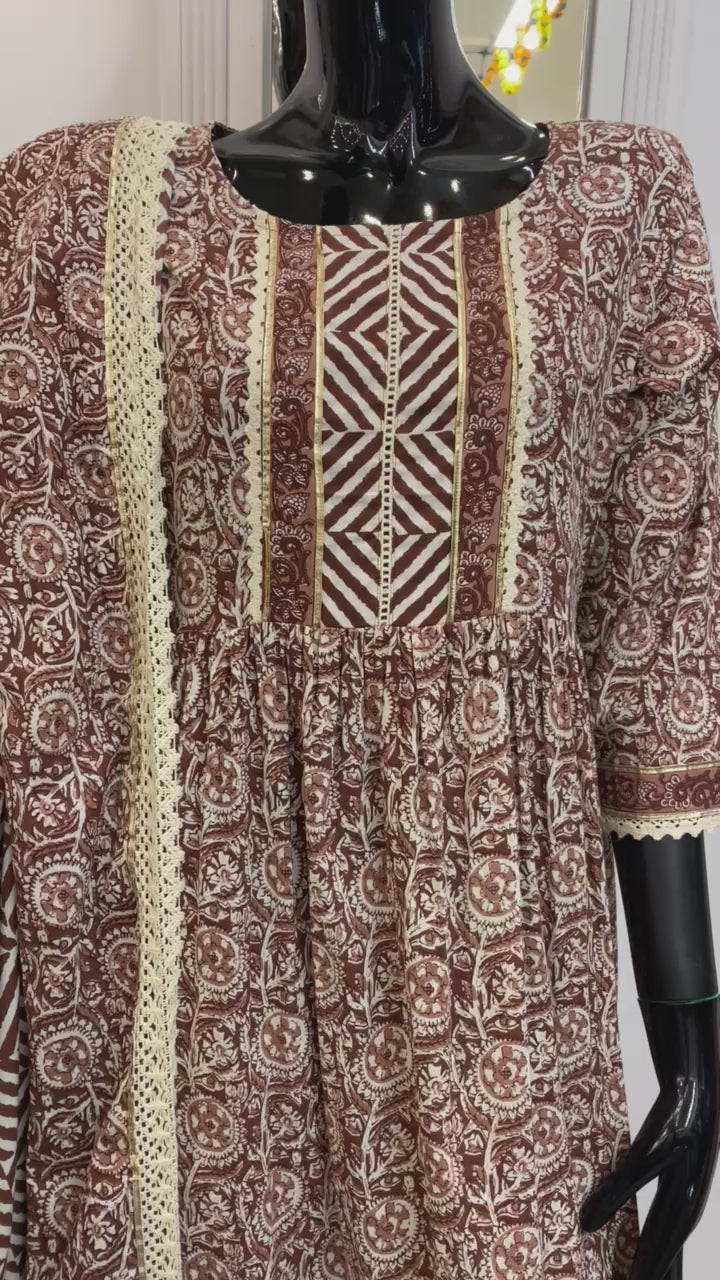 DUPATTA SET-BROWN, COTTON